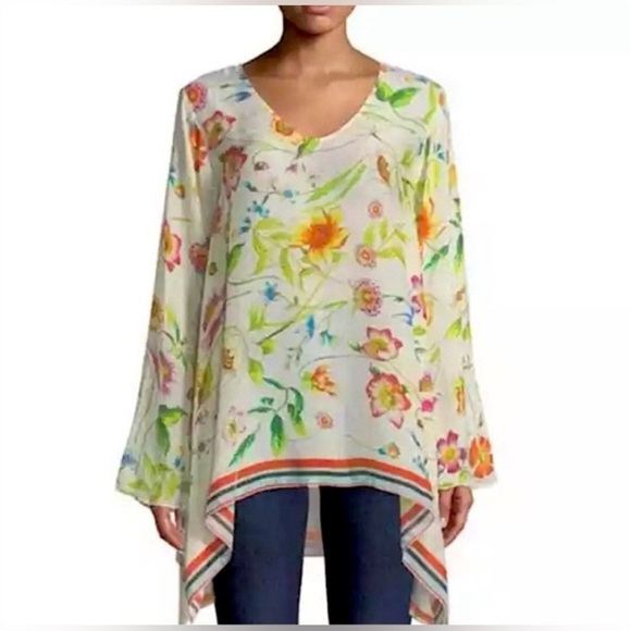 Johnny Was Tops - Johnny Was Fiska Floral Kimono Lightweight Oversized Tunic Type Blouse Medium